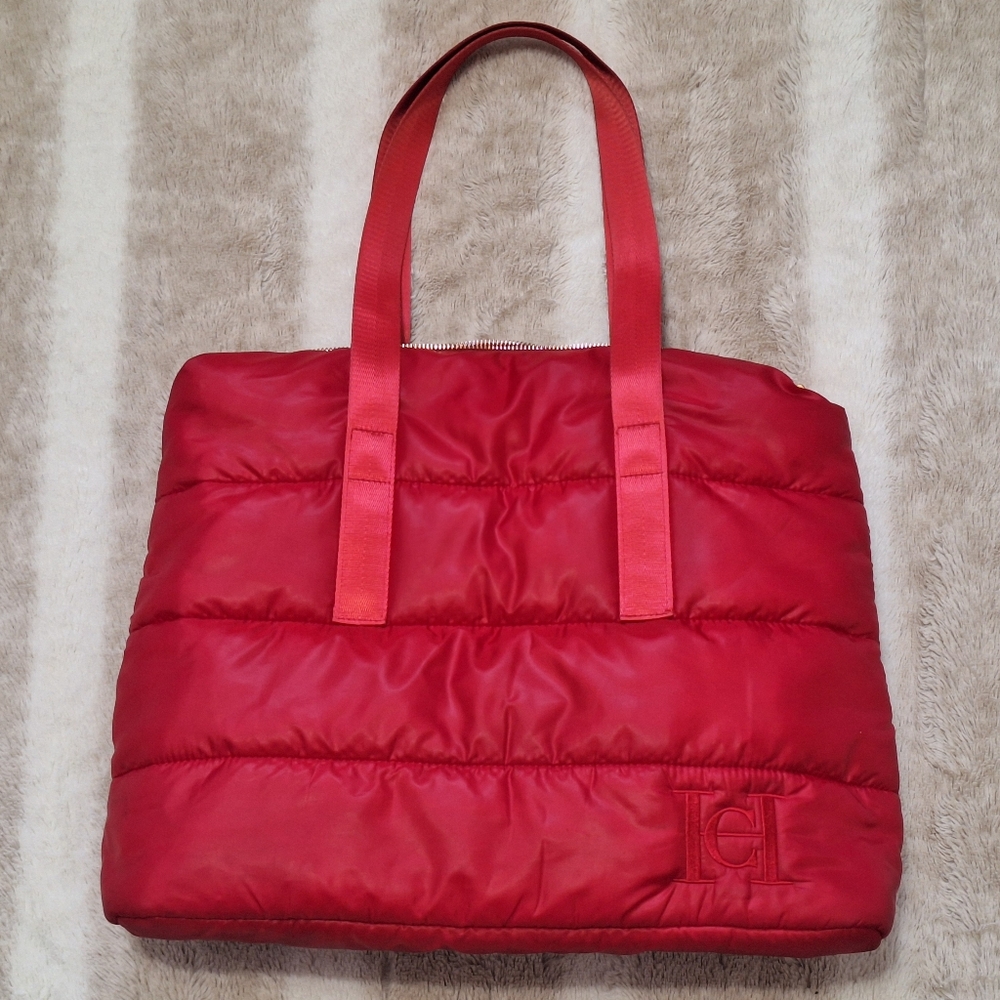 Carolina Herrera Red Puffy Quilted Tote Bag